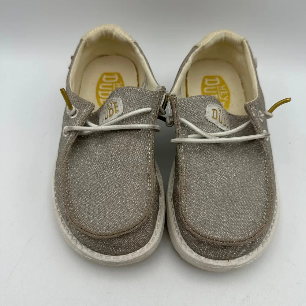 Hey Dude Wendy Y Metallic Sparkle Kids Size C11 Silver Slip On Loafers 40830-710